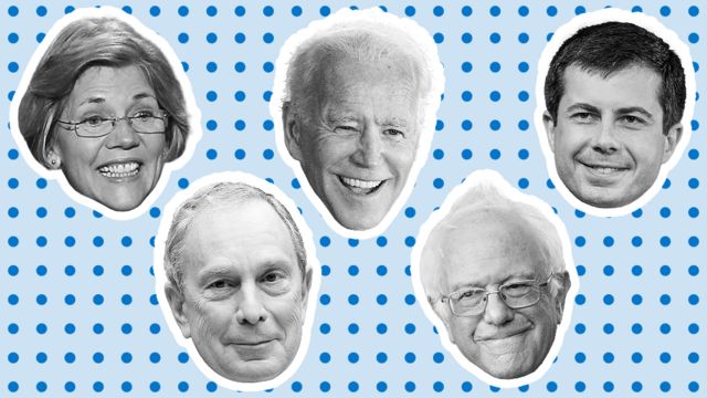 Elizabeth Warren, Bernie Sanders, Pete Buttigieg, Michael Bloomberg, Joe Biden.