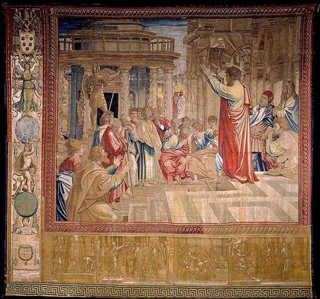 Tapiz "Predicación de san Pablo en Atenas" de Rafael.