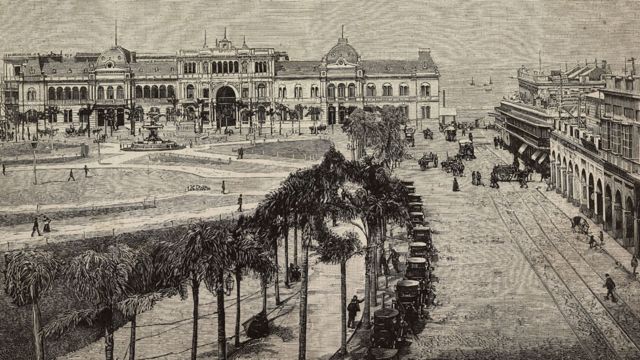 Buenos Aires en 1890: imagen de la Plaza de la Victoria (luego Plaza de Mayo).