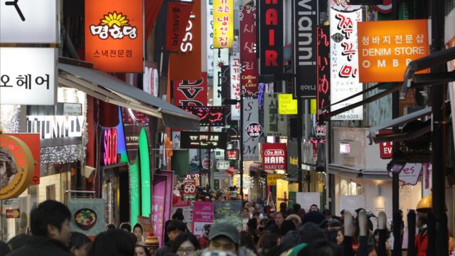 shopping street in Seoul at night