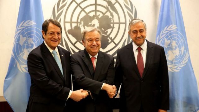 Nikos Anastasiadis, Antonio Guterres ve Mustafa Akıncı.