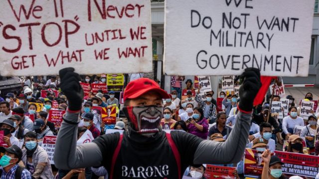 Protest in Yangon against the Myanmar coup, 15 February