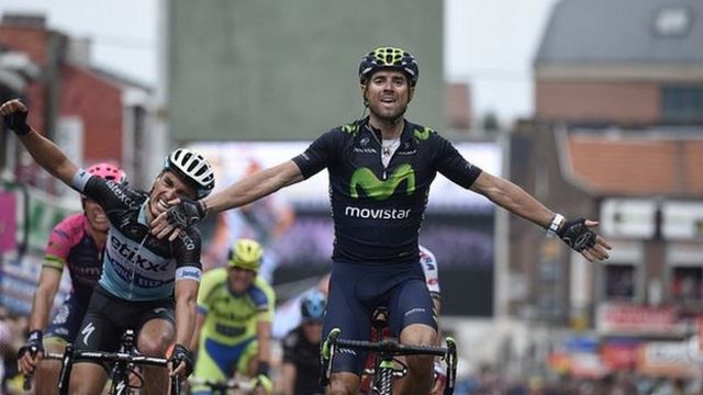 Alejandro Valverde taking victory in the 2015 Liege-Bastogne-Liege