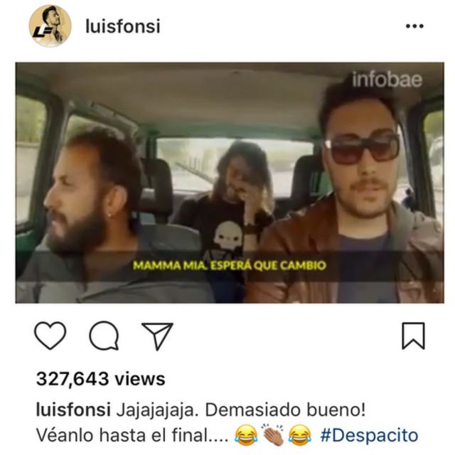 Screenshot del post Instagram di Luis Fonsi che condivide il video