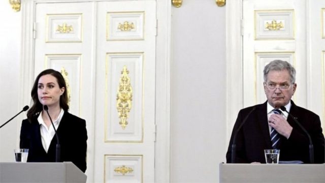 芬兰总理桑娜·马林（左）和总统绍利·尼尼斯托（右）。(photo:BBC)