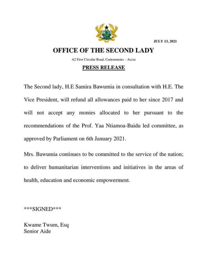 First Lady Of Ghana Salary Rebecca Akufo Addo Samira Bawumia Go Refund Allowance As Wife Of President Of Ghana And Vp c News Pidgin