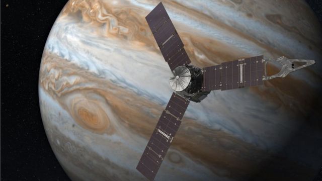 Ilustración de Juno orbitando Júpiter