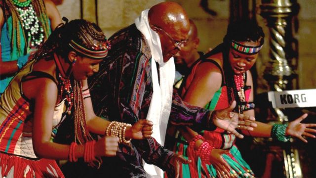 Desmond Tutu dancing at the launch of his biography, Tutu: The Authorised Portrait, the day before his 80th birthday at St George's Cathedral in Cape Town, 6 October 2011