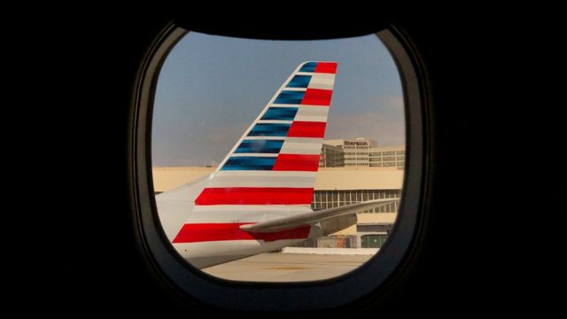 An American Airlines jet sits on the tarmac at LAX in Los Angeles, California, 4 March 2019