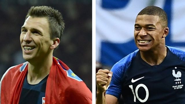 Mario Mandzukic and Kylian Mbappe celebrate