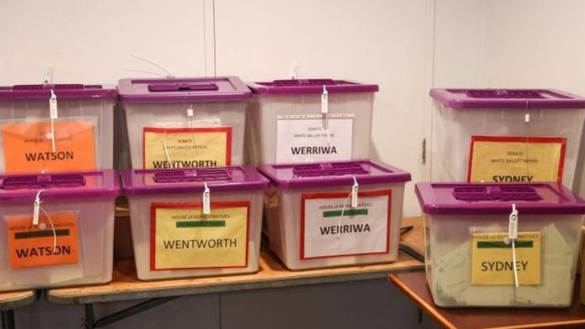 澳大利亚悉尼中央商务区的澳大利亚选举委员会提前投票中心的投票箱。(photo:BBC)