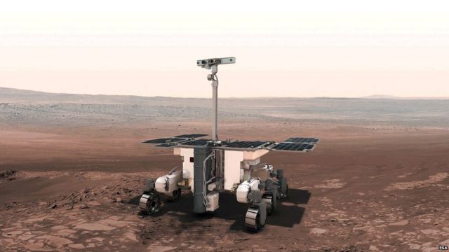 Impressão do artista: o rover ExoMars da ESA visitará Marte em 2028