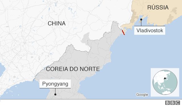Mapa mostra fronteira da Rússia com a Coreia do Norte