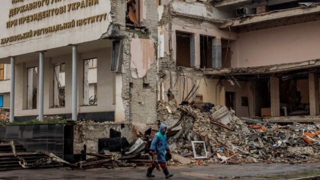 哈尔科夫（Kharkiv）地区被毁的国家行政学院大楼