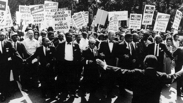 Some 200,000 protesters gather to demand equal rights for black Americans on Constitution Avenue in Washington, DC, during the March on Washington for Jobs and Freedom, Washington DC, 28th August 1963.