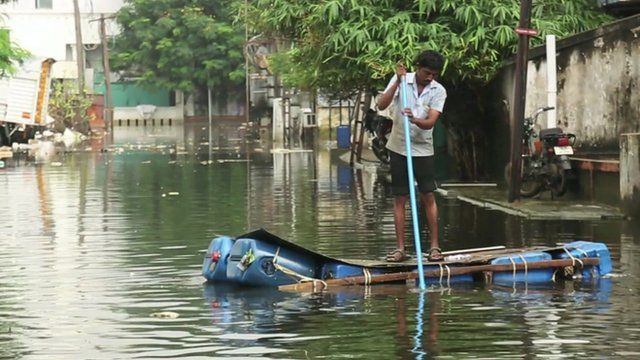 Man on raft in Chennai