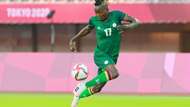 Racheal Kundananji of Zambia controls the ball during the Women's First Round Group F match between China and Zambia at the Olympics in Japan - Saturday 24 July 2021
