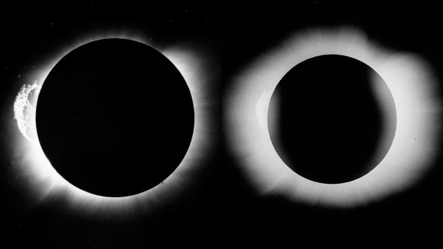 Dos de las imágenes que logró tomar el astrónomo Arthur Eddington que confirmaron la teoría de general de la Relatividad.