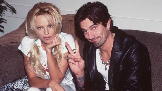 Pamela Anderson and her husband, musician Tommy Lee, in rehearsal for the American Music Awards in Los Angeles
