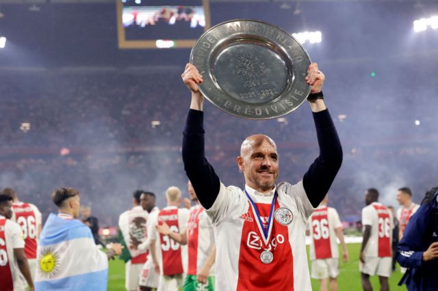 Erik Ten Hag of Ajax celebrating the championship 