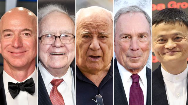 Jeff Bezos, Warren Buffett, Amancio Ortega, Michael Bloomberg y Jack Ma.