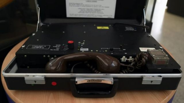 The Brahms telephone inside a briefcase.