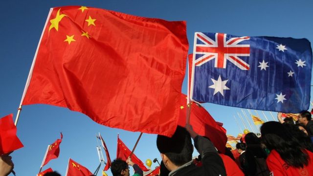 Chinese and Australian flags