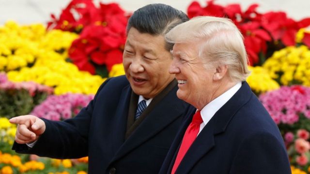 Chinese President Xi Jinping and U.S. President Donald Trump on 9 November