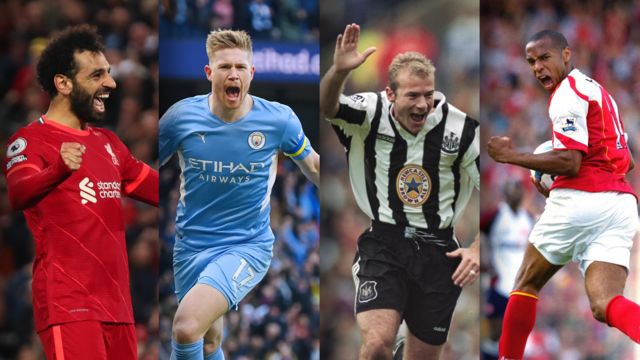Mohamed Salah, Kevin de Bruyne, Alan Shearer and Thierry Henry