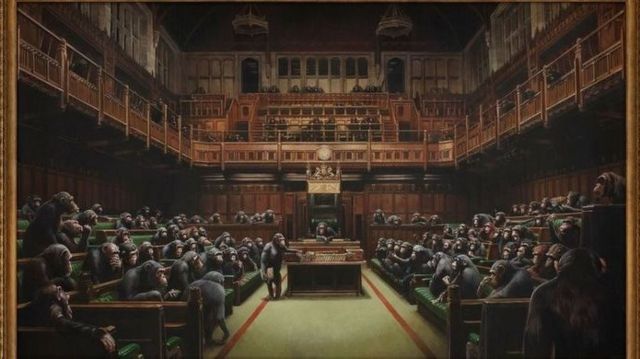 تابلوی بنکسی از پارلمان واگذار شده بریتانیا در اوایل ماه جاری حدود ۹.۹ میلیون پوند فروخته شد