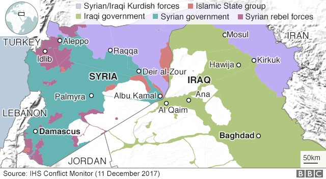 Map showing control of Syria and Iraq (11 December 2017)