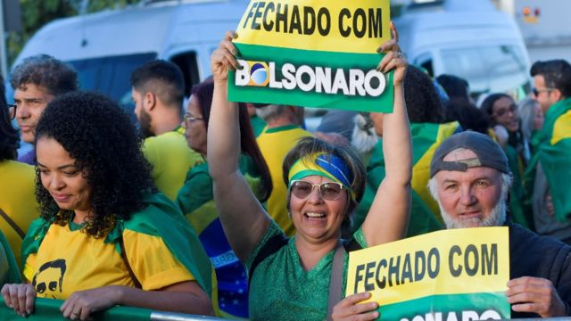 Simpatizantes de Bolsonaro con pancartas