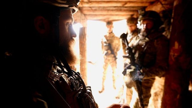 Soldiers in underground shelter