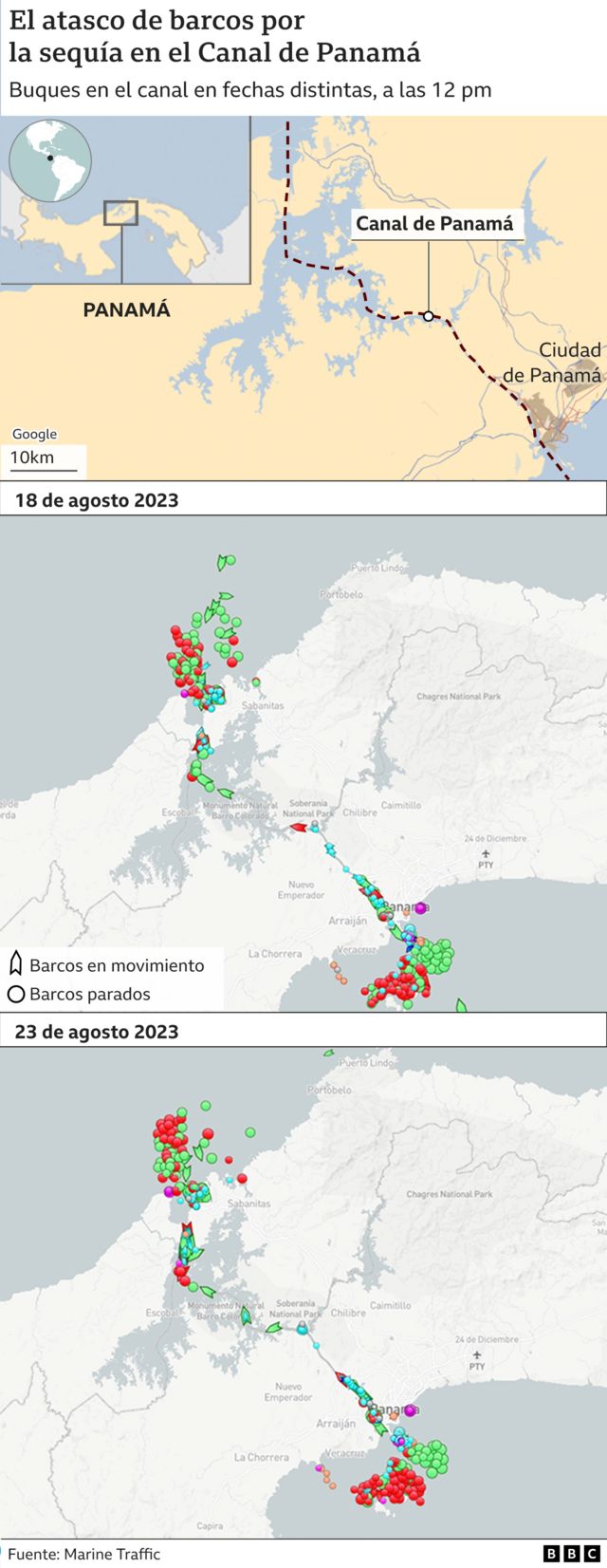 Mapa de buques en torno al Canal