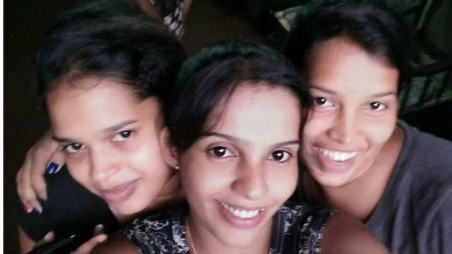 Wishma Sandamali with her sisters Wayomi and Poornima