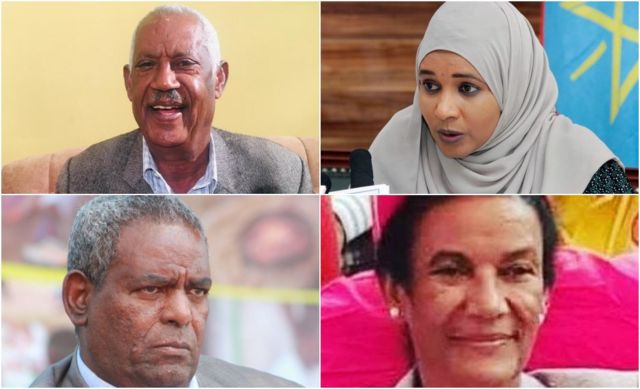 ከፍተኛ የህወሓት አመራሮች አዲስ አበባ ውስጥ ፍርድ ቤት ቀረቡ አቶ ስብሐት ነጋ፣ ወ/ሮ ኬሪያ ኢብራሂም፣ አቶ አባይ ወልዱ እና ወ/ሮ ቅዱሳን ነጋ