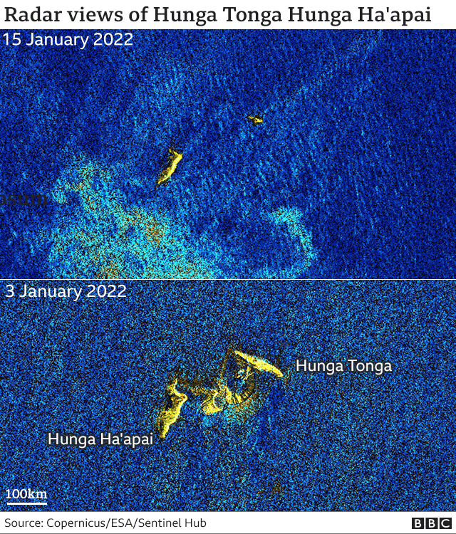 Radar views of Hunga Tonga Hunga Ha'apai
