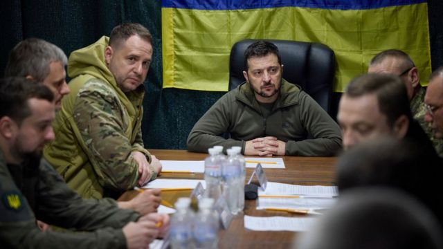 Zelensky during a meeting with military leaders in Kherson
