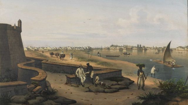 A cidade de Recife vista do Forte do Brum, em gravura do século 19