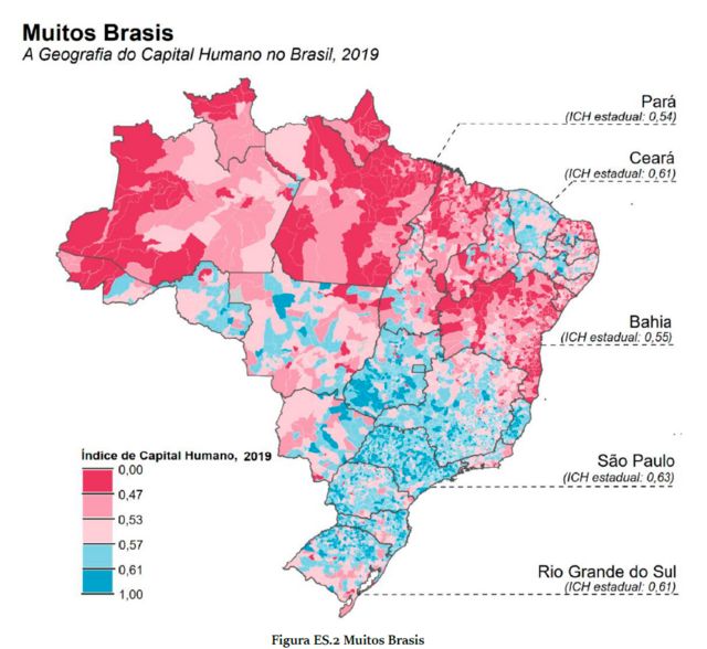 Map of Brazil shows inequalities in the Human Capital Index in 2019