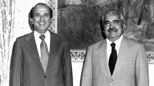 Pérez y Herrera Campins en 1983 en el Palacio de Miraflores.