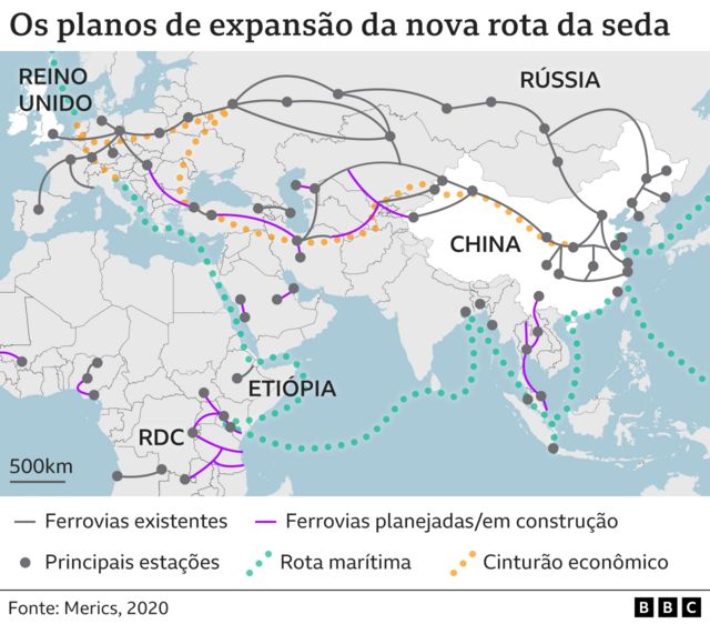 Mapa mostra planos de expansão do projeto chinês