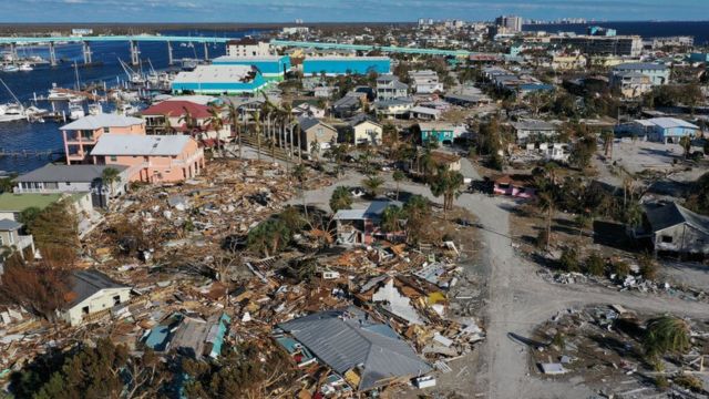 Áreas afectadas por el hurracán Ian en Fort Myers, Florida.