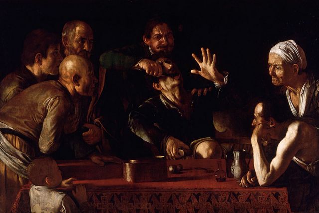 El dolor de la sacada de una muela en la obra de Michelangelo Merisi da Caravaggio (1571 - 1610) "El extractor de dientes".