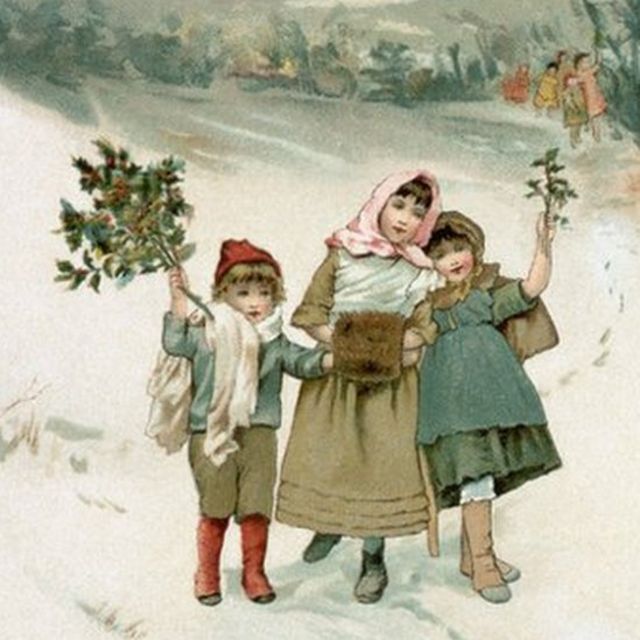 Ilustração do século 19 com crianças comemorando o Natal