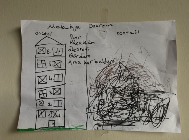Depremzede çocuğun çizdiği resim