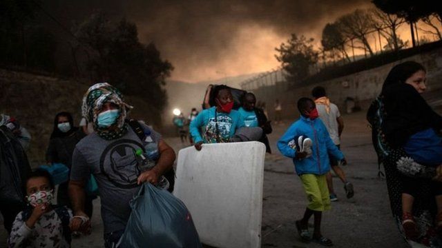 اردوگاه پناهجویی موریا در جزیره لسبوس، پس از آتش‌سوزی