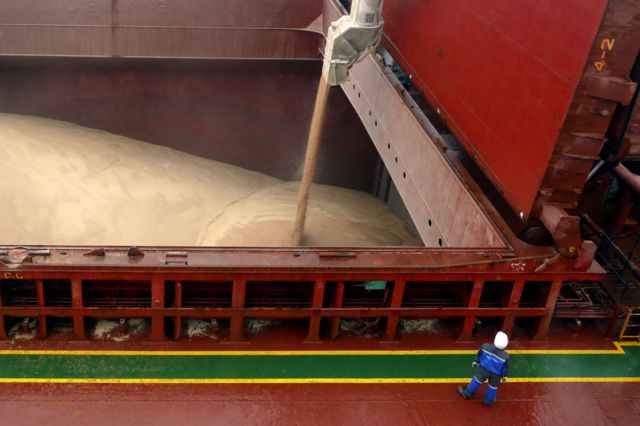 Ship loaded with tons of wheat