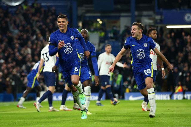 Thiago Silva celebrates scoring against Tottenham