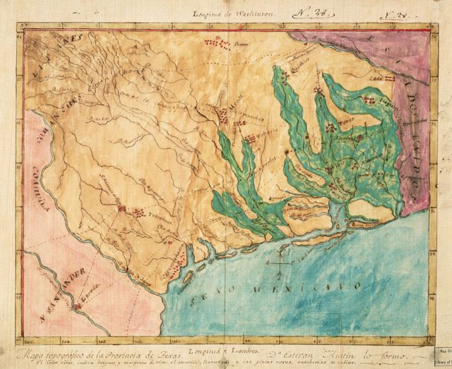 Mapa de Texas dibujado por Stephen Austin en 1822.